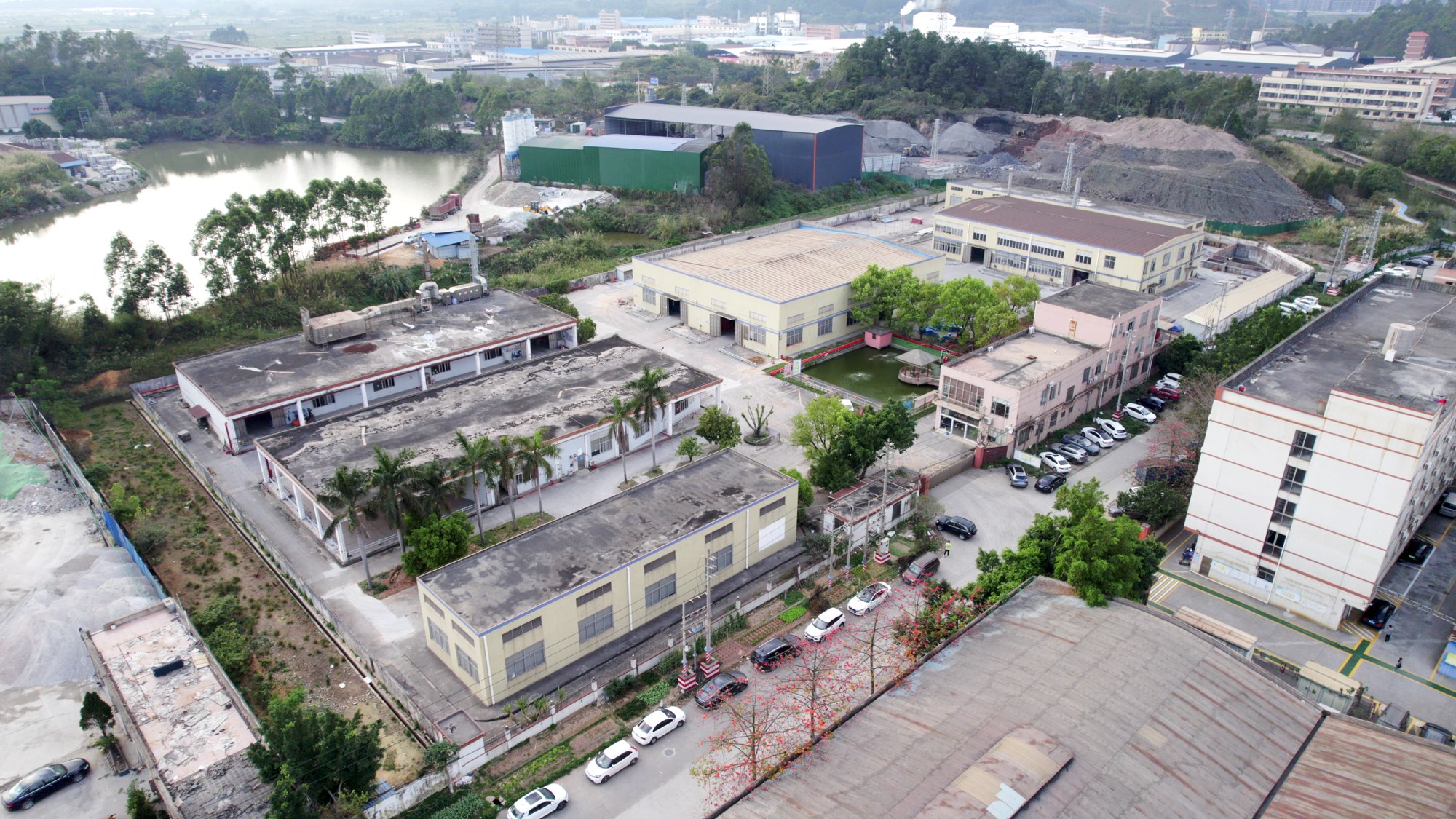 Original aerial photograph of Tangcai’s factory buildings and grounds in Gaoming